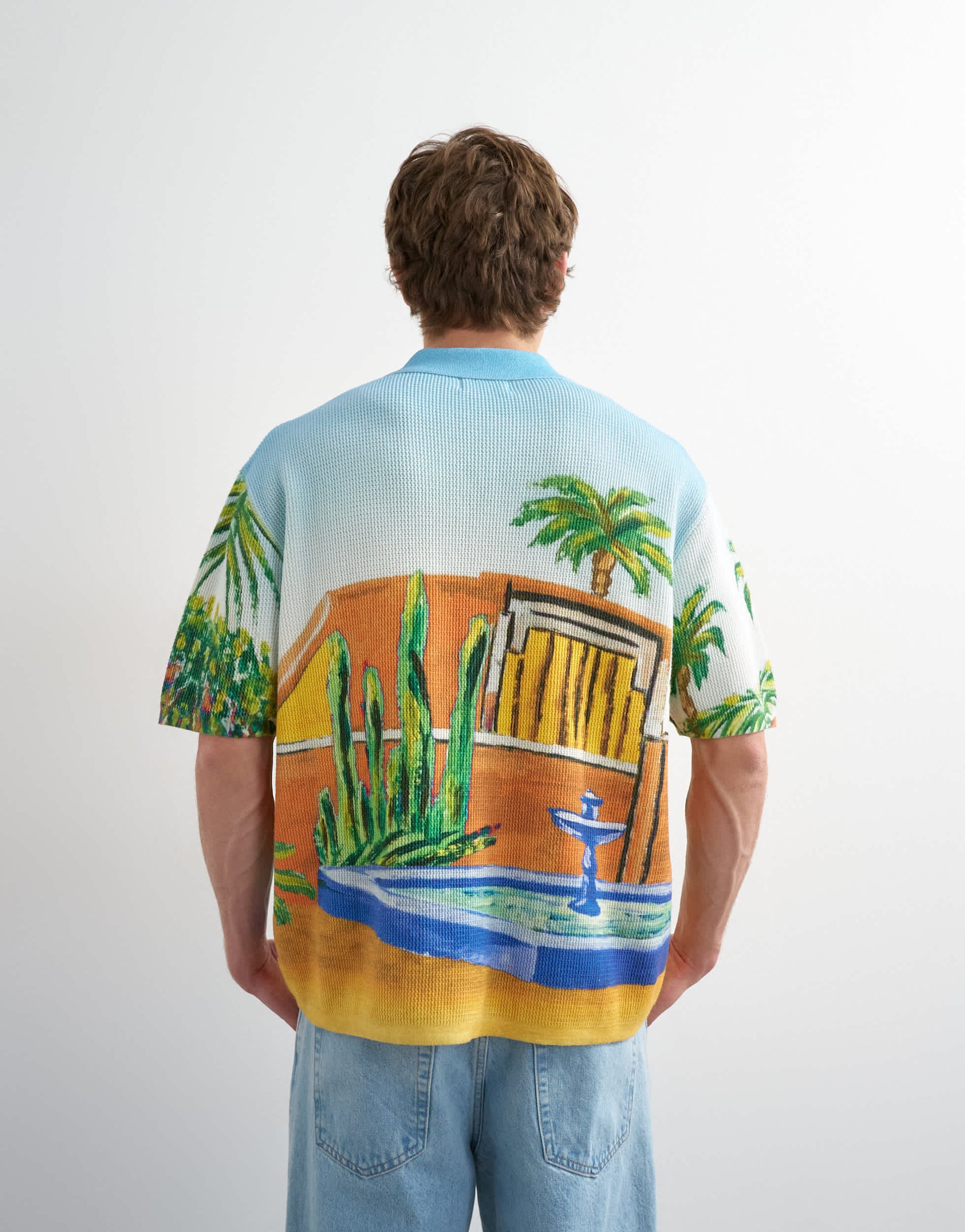Topman relaxed fit knitted shirt with printed garden scene in multi