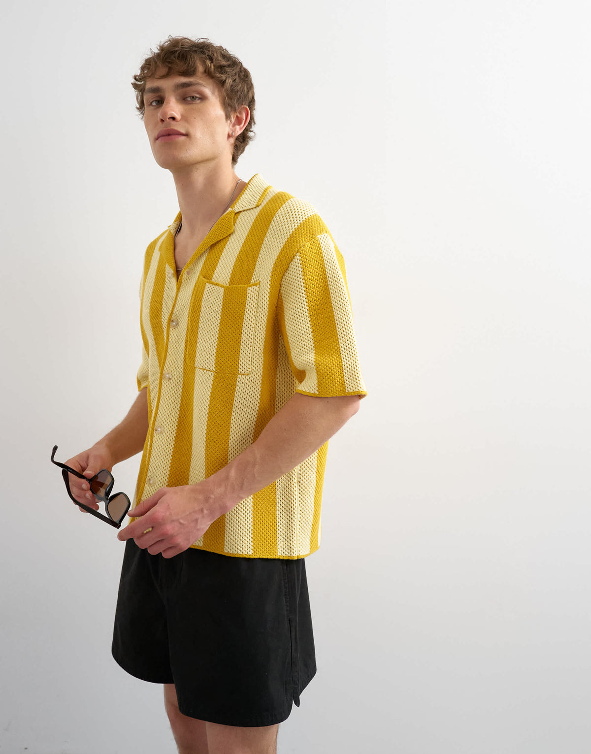 Topman regular fit knitted texture stripe shirt in yellow