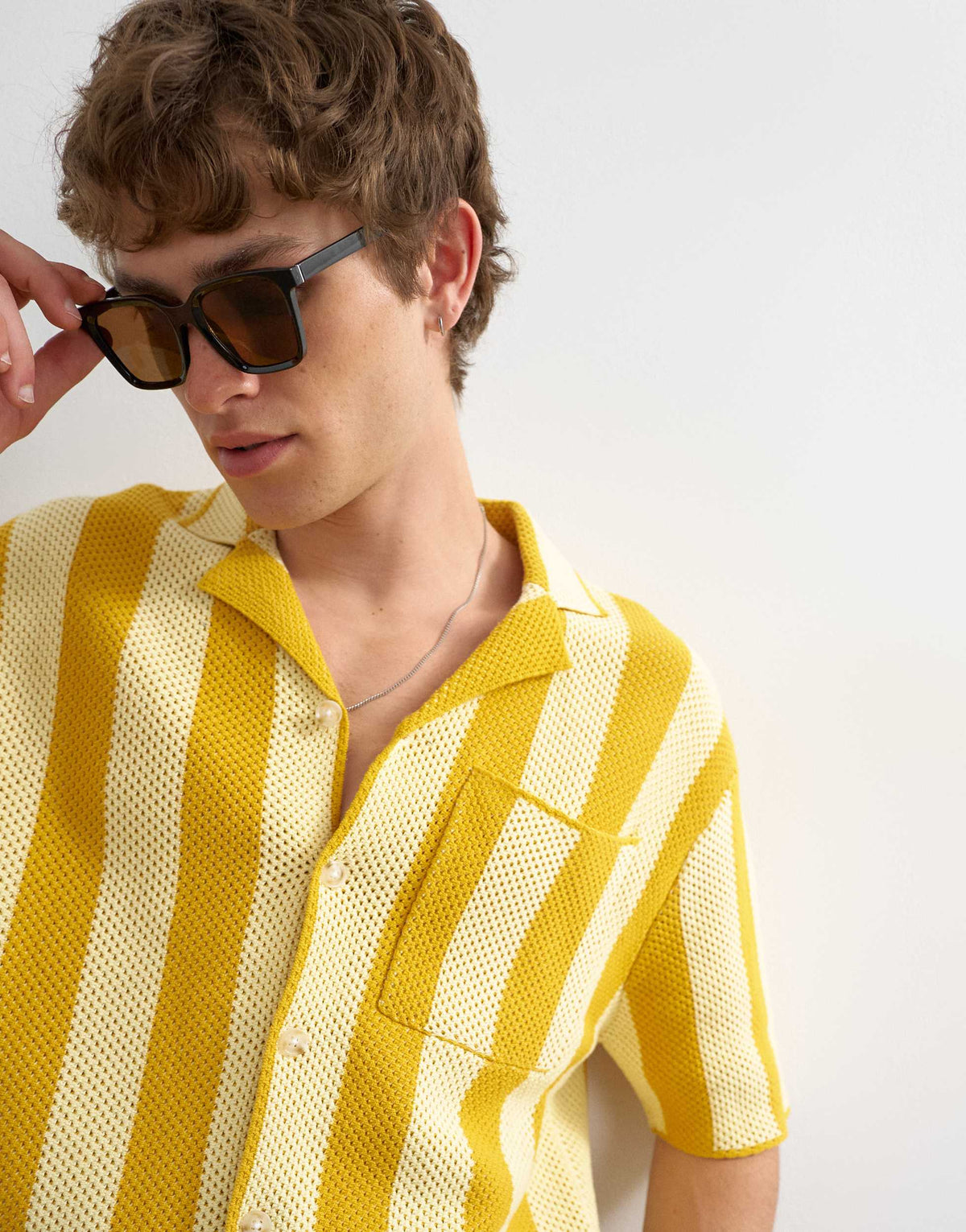 Topman regular fit knitted texture stripe shirt in yellow