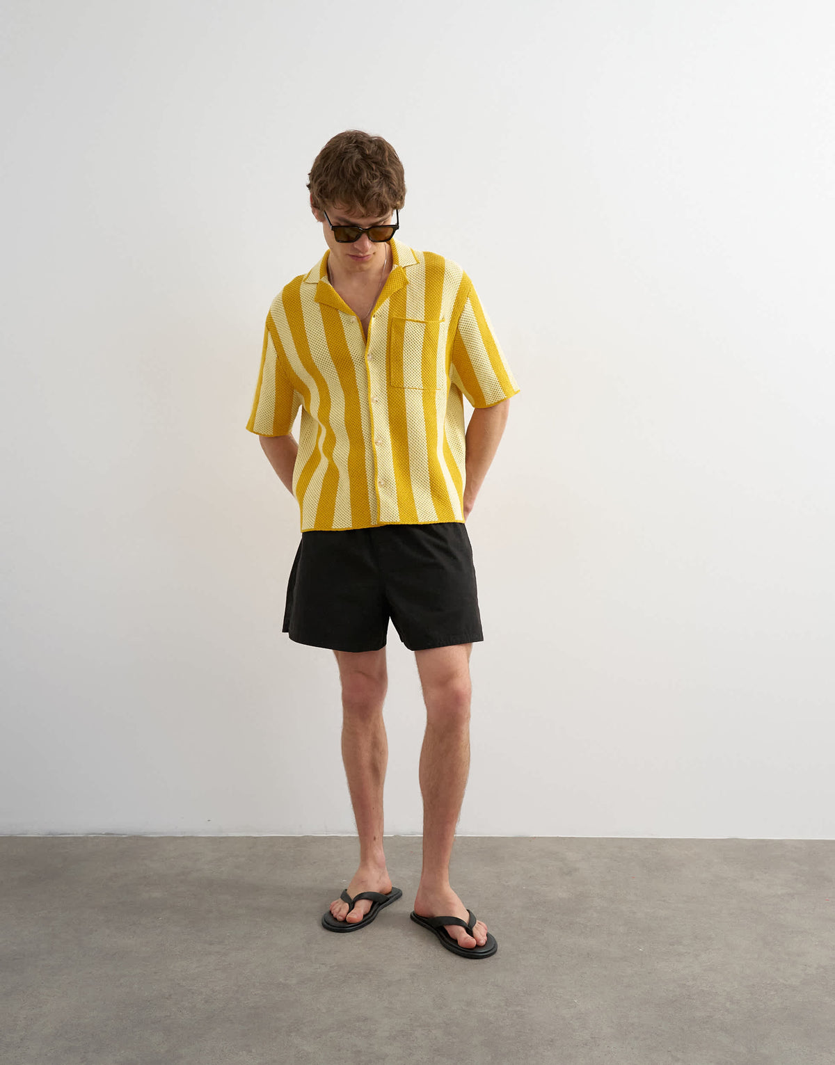 Topman regular fit knitted texture stripe shirt in yellow
