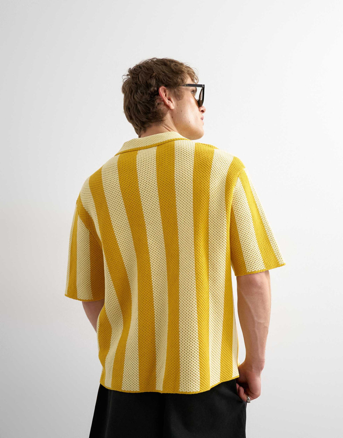 Topman regular fit knitted texture stripe shirt in yellow