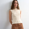 Topshop knitted sheer mix cap sleeve top in ivory