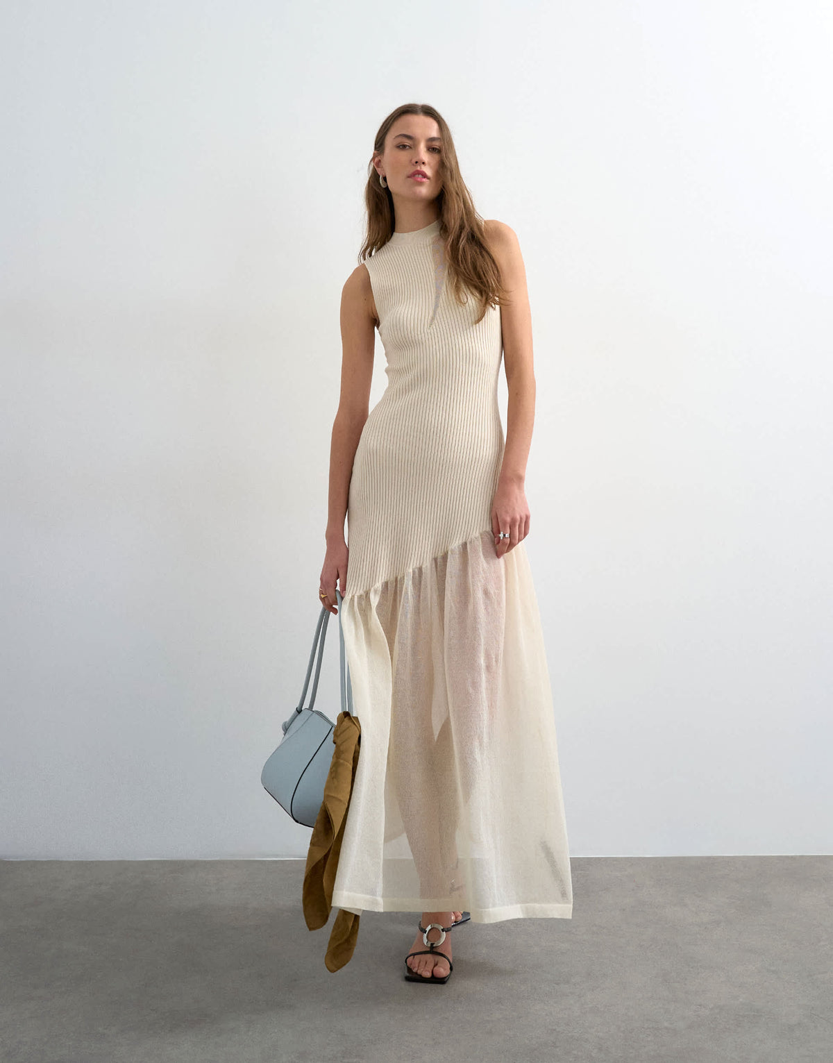 Topshop knitted sheer mix dress in ivory