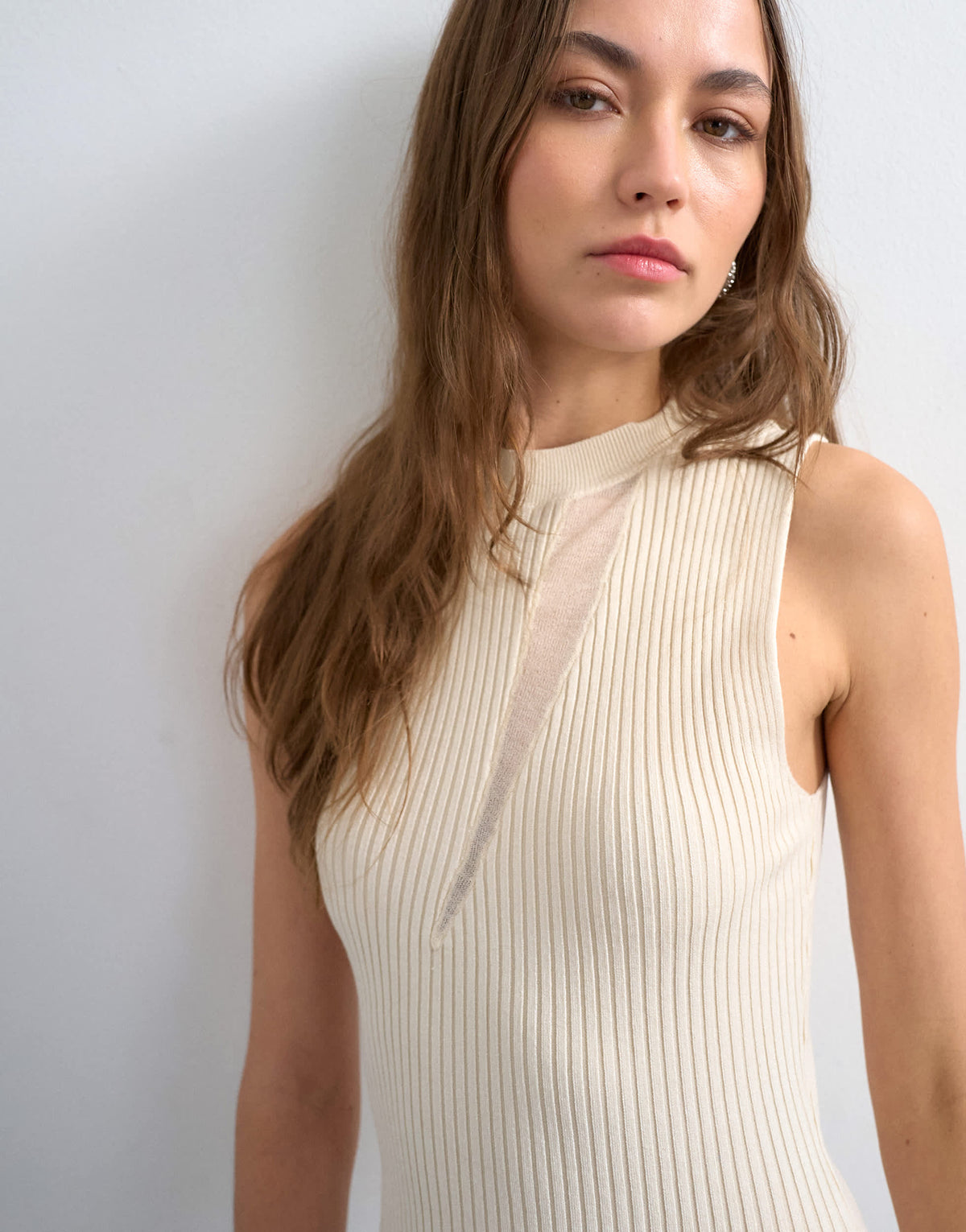 Topshop knitted sheer mix dress in ivory
