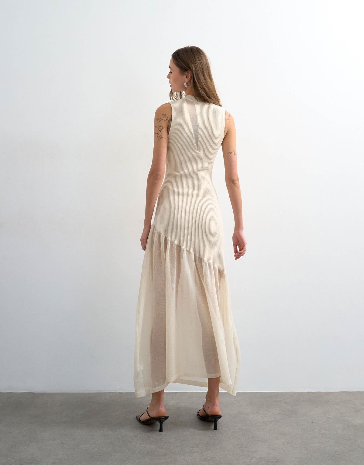 Topshop knitted sheer mix dress in ivory