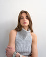 Topshop knitted drape neck low back top in grey