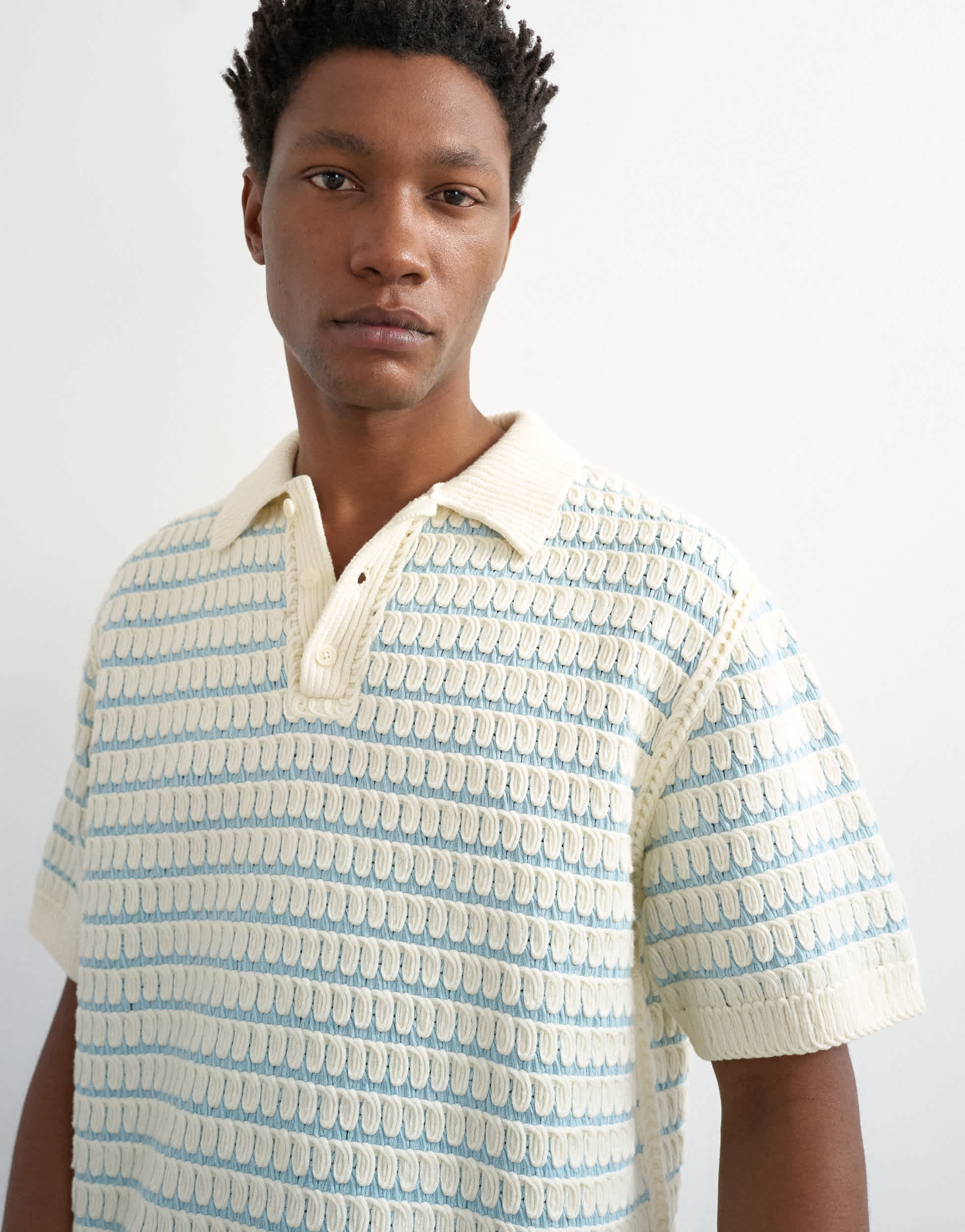 Topman regular fit machine crochet polo in blue