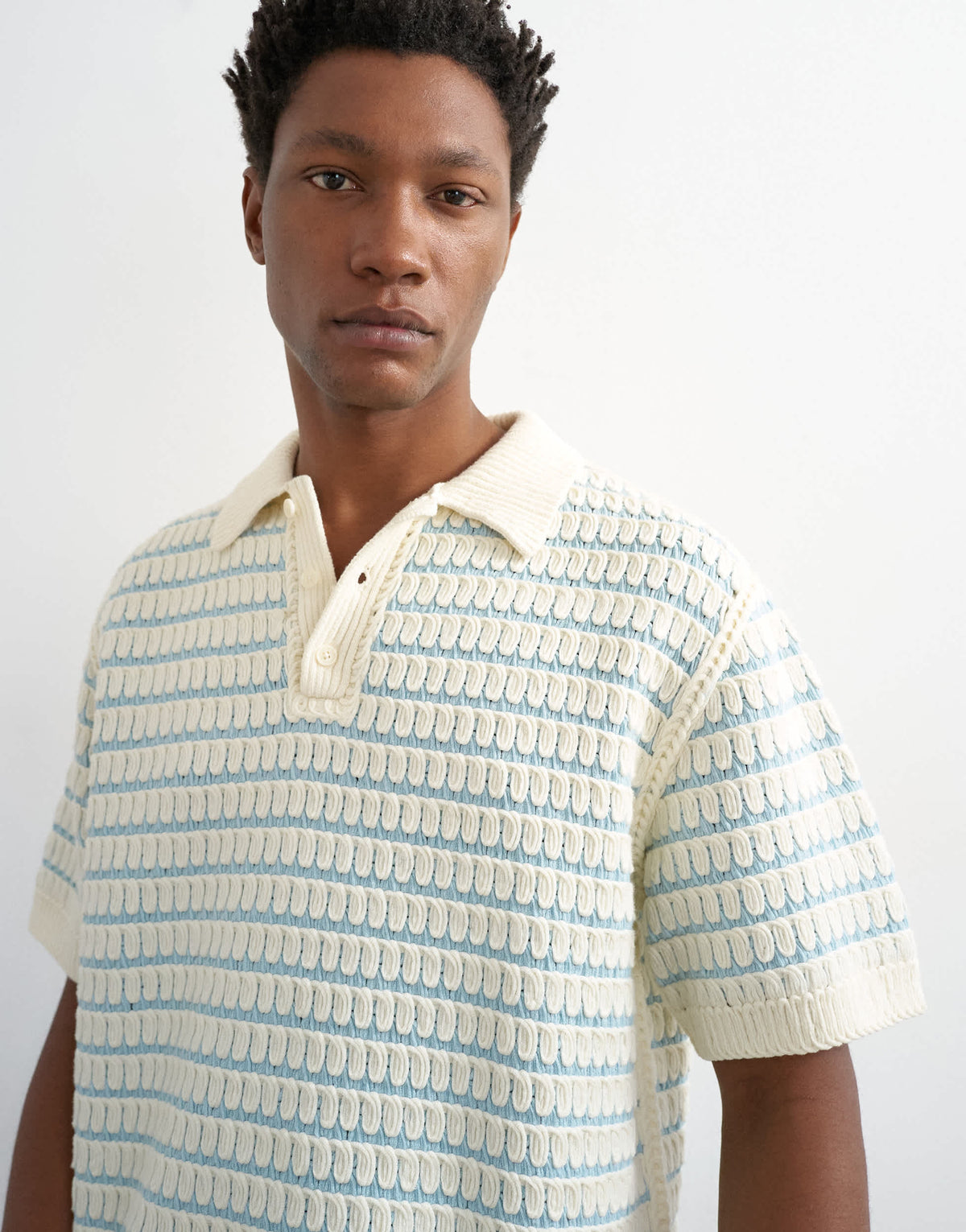 Topman regular fit machine crochet polo in blue