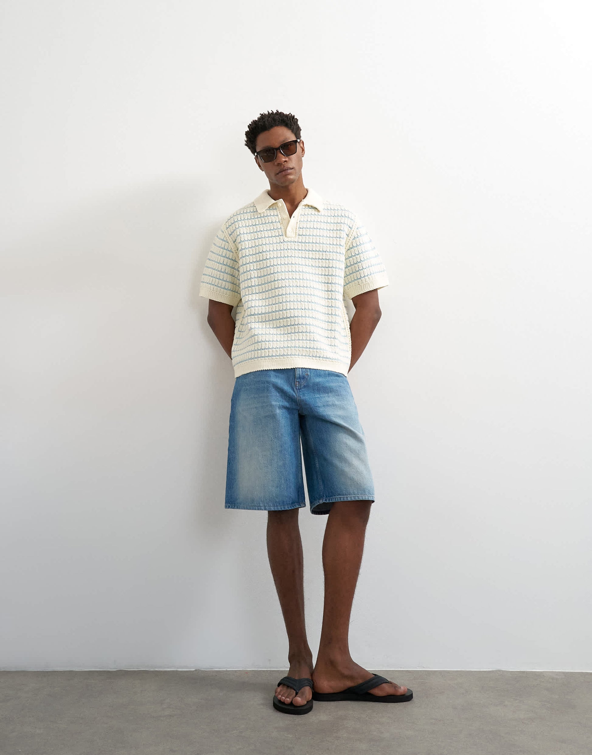 Topman regular fit machine crochet polo in blue