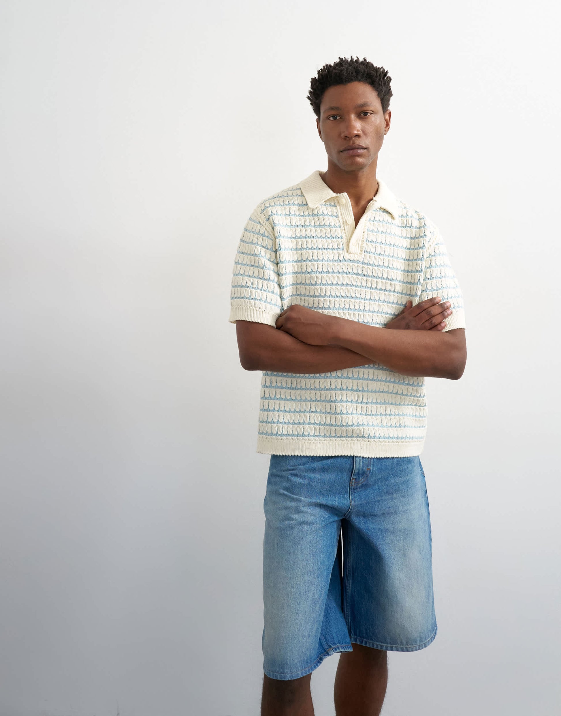 Topman regular fit machine crochet polo in blue