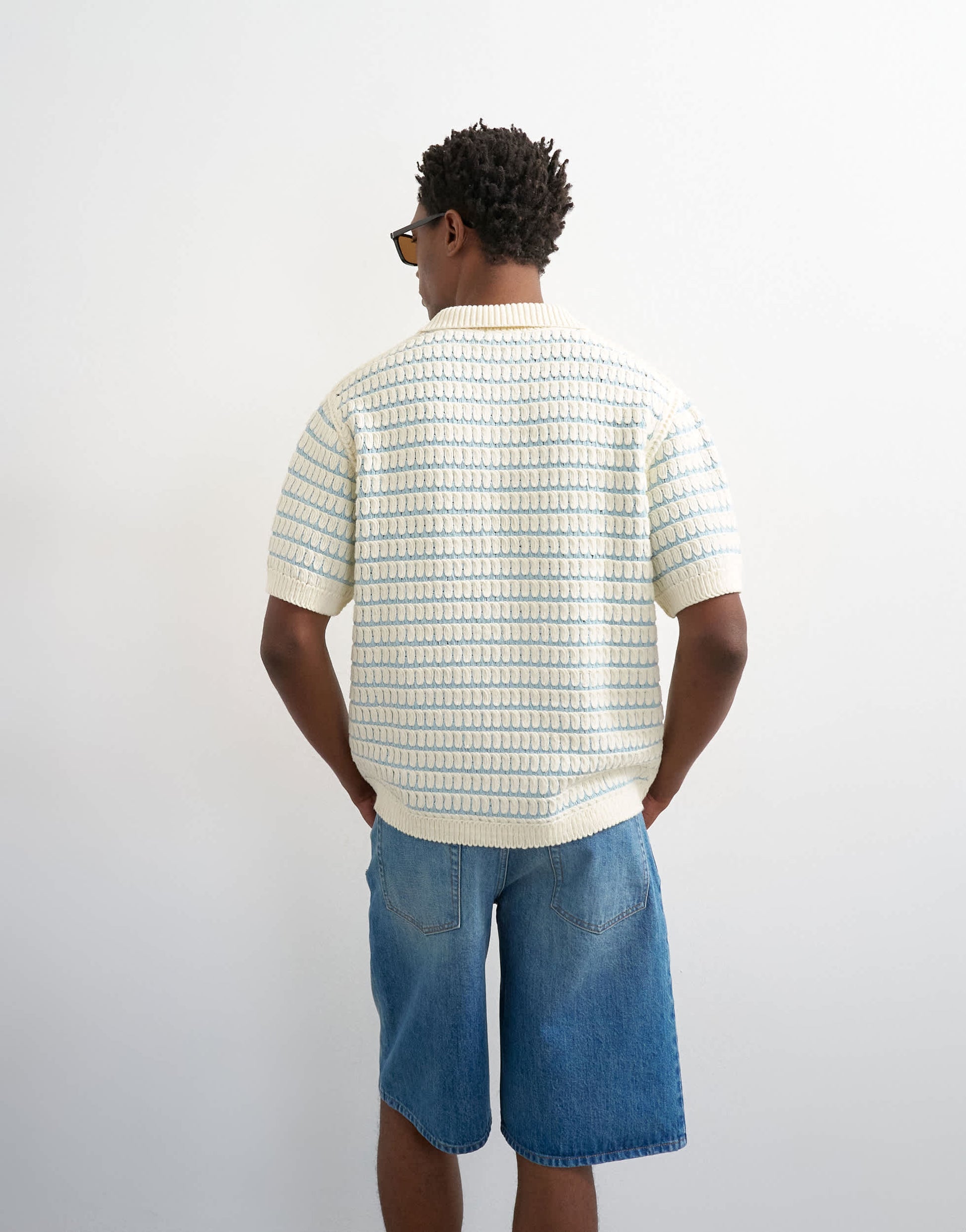 Topman regular fit machine crochet polo in blue