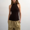 Topshop knitted textured grown on vest in chocolate