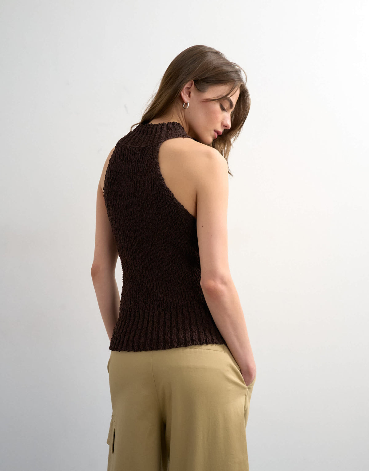 Topshop knitted sleeveless textured grown on vest in chocolate