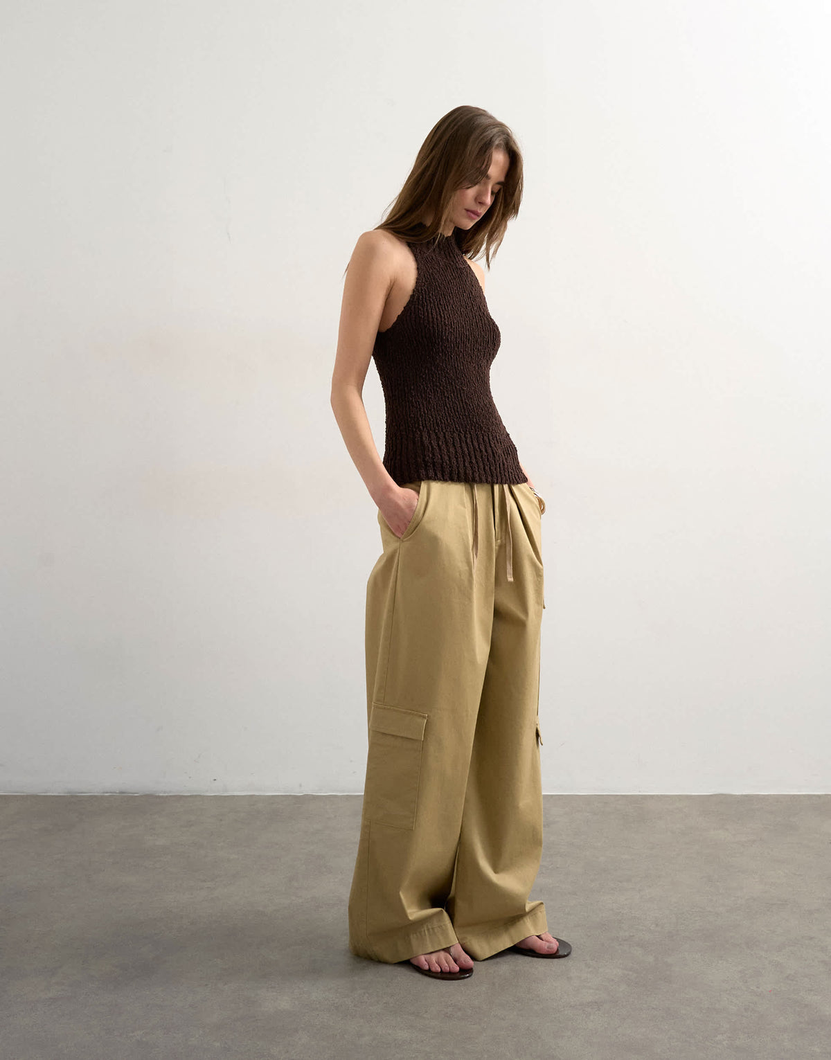 Topshop knitted sleeveless textured grown on vest in chocolate