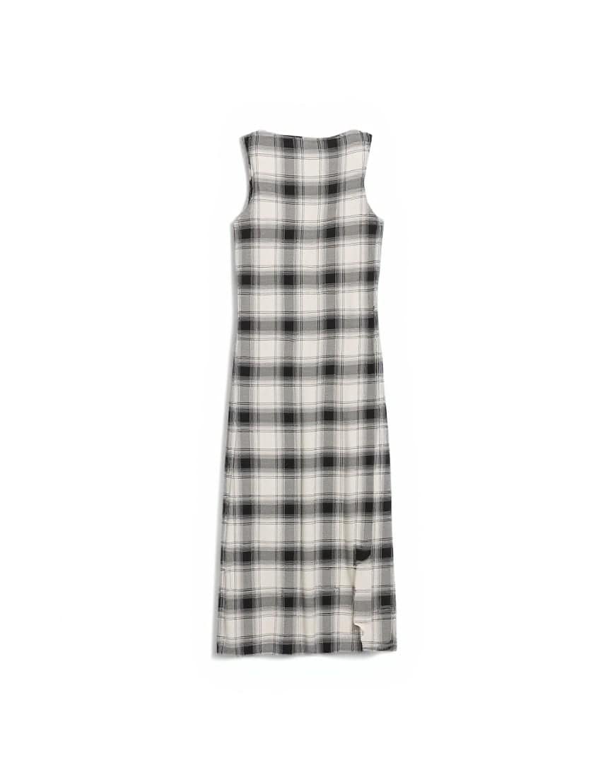 Topshop asymmetric tuck side maxi dress in mono check print