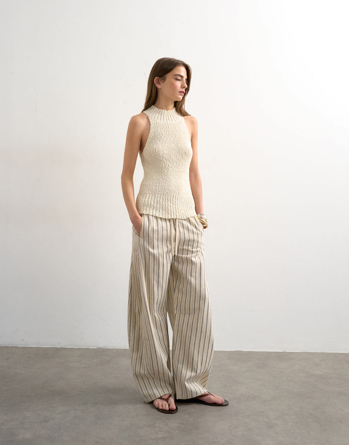 Topshop knitted sleeveless textured grown on vest in ivory