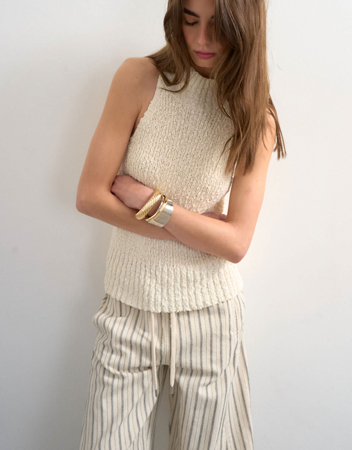 Topshop knitted sleeveless textured grown on vest in ivory