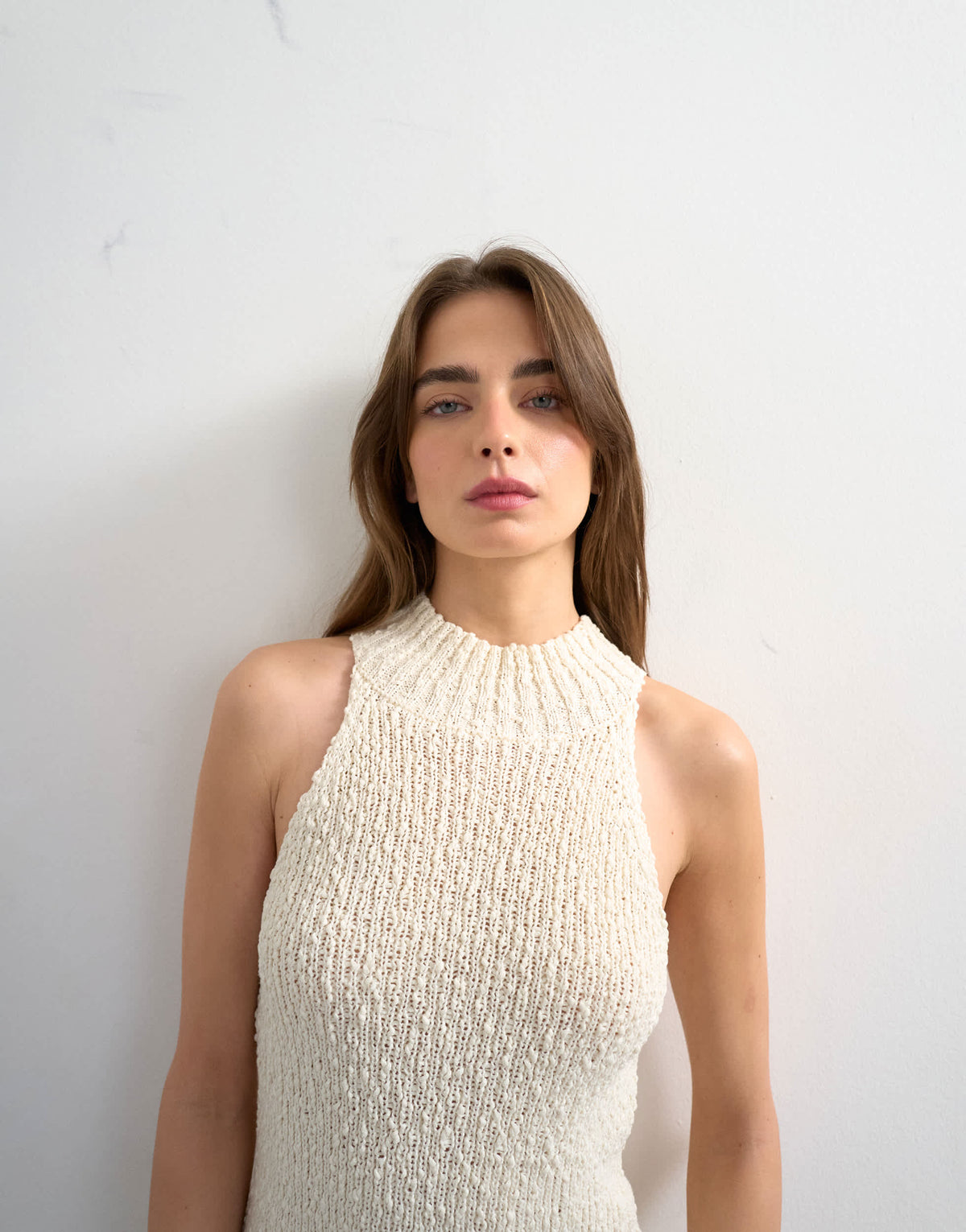 Topshop knitted sleeveless textured grown on vest in ivory