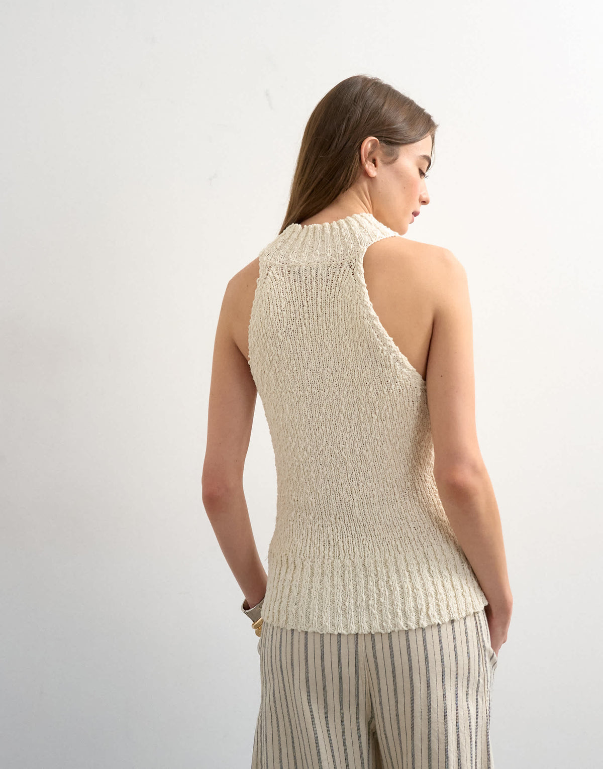 Topshop knitted sleeveless textured grown on vest in ivory