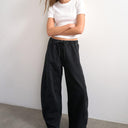 Topshop pull on barrel jean in washed black