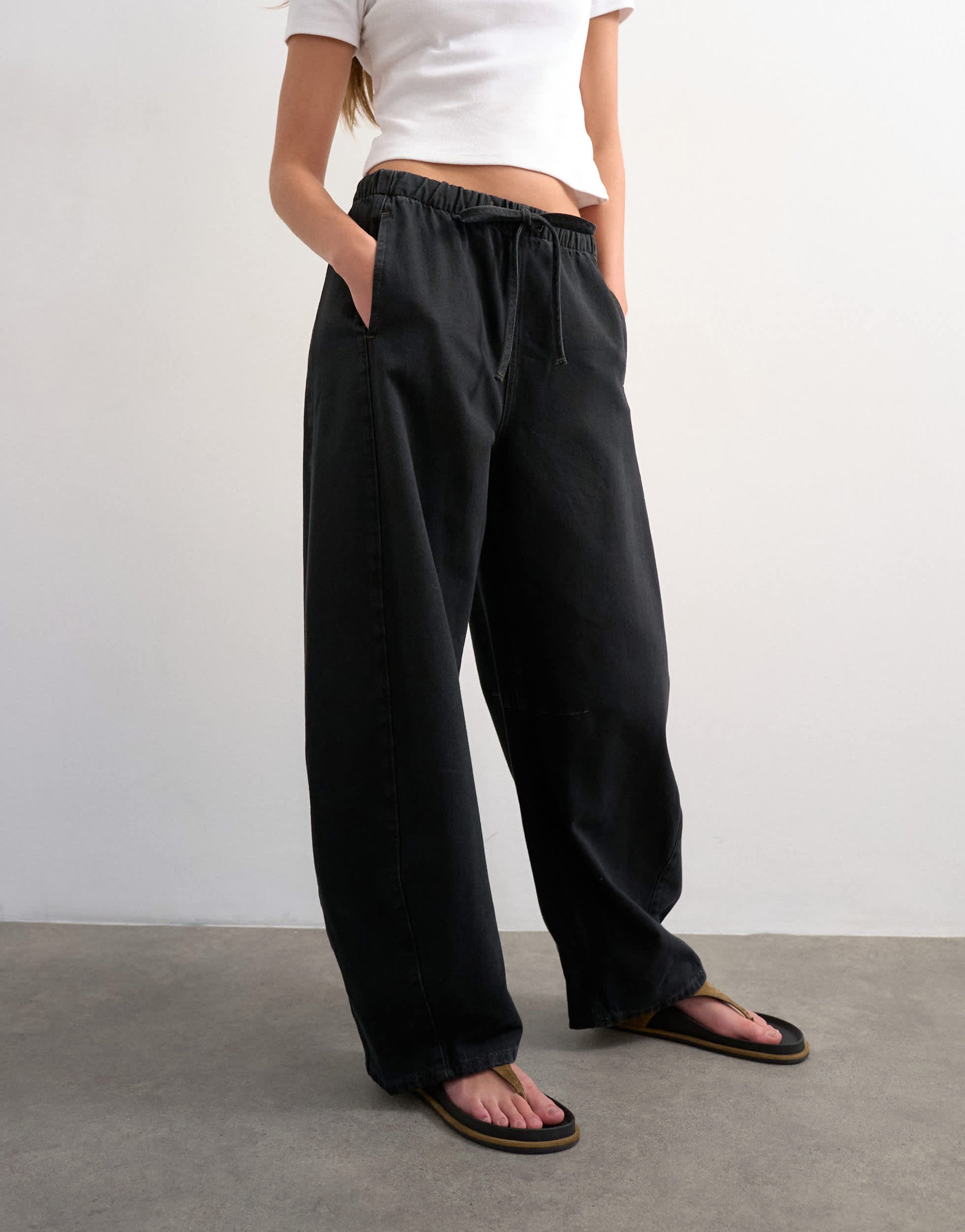 Topshop pull on barrel jean in washed black