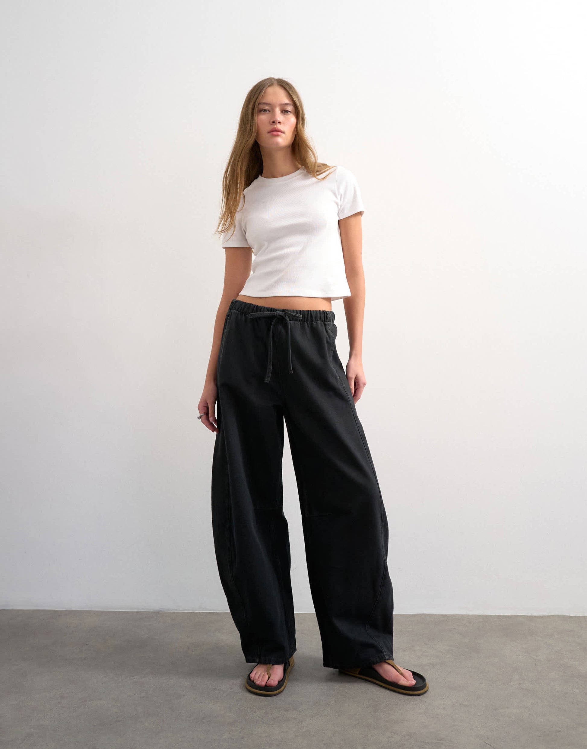 Topshop pull on barrel jean in washed black