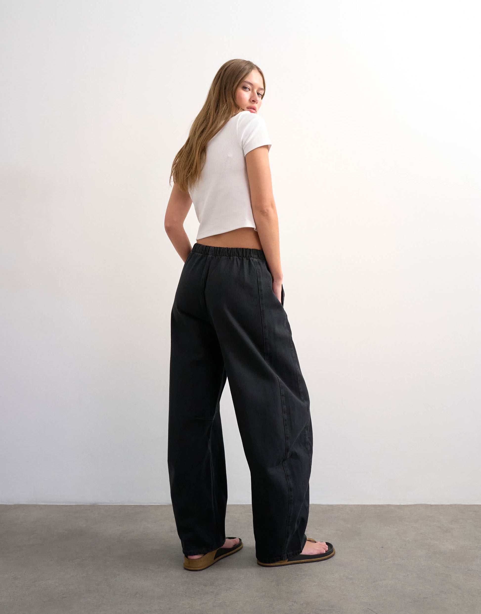Topshop pull on barrel jean in washed black