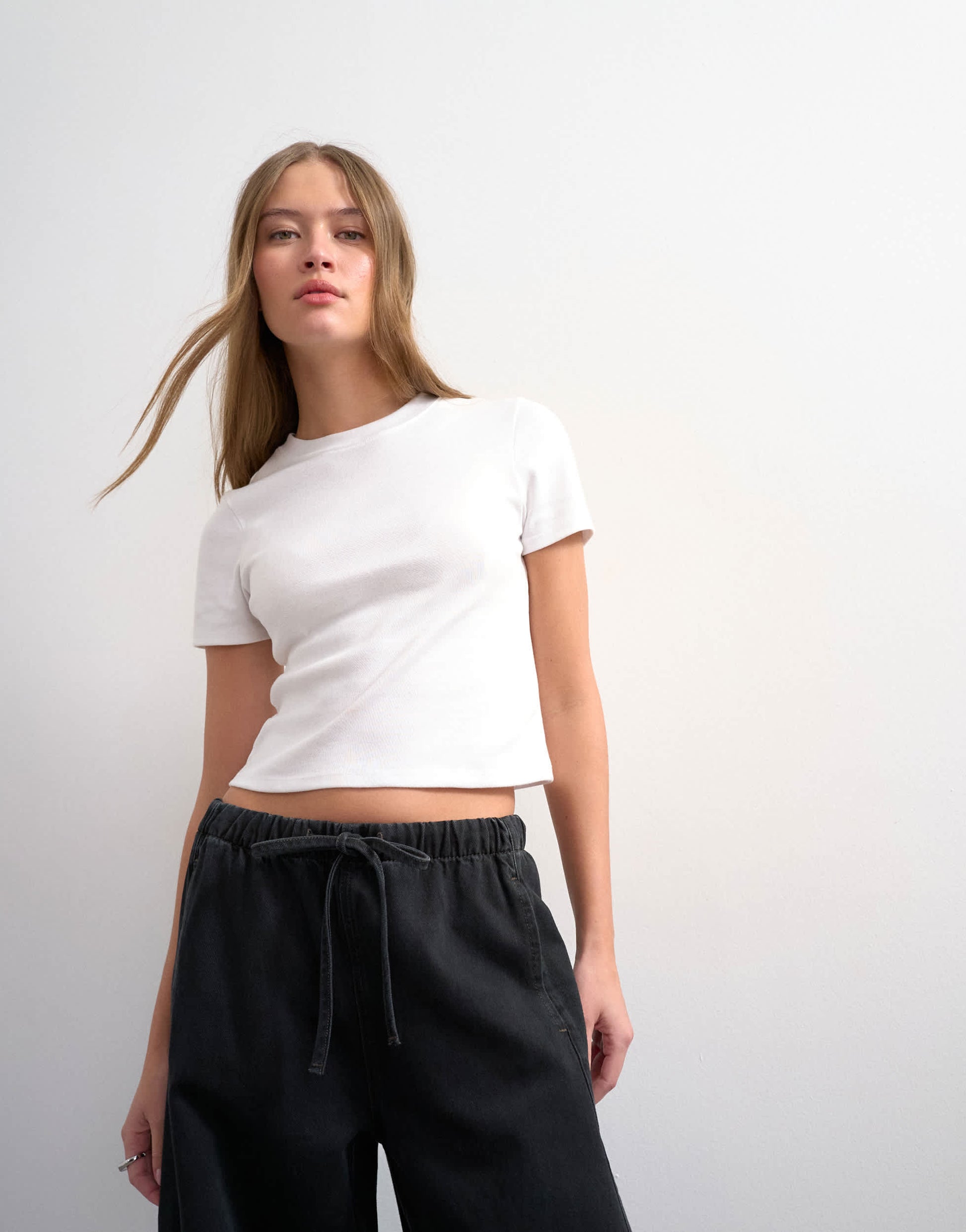 Topshop pull on barrel jean in washed black