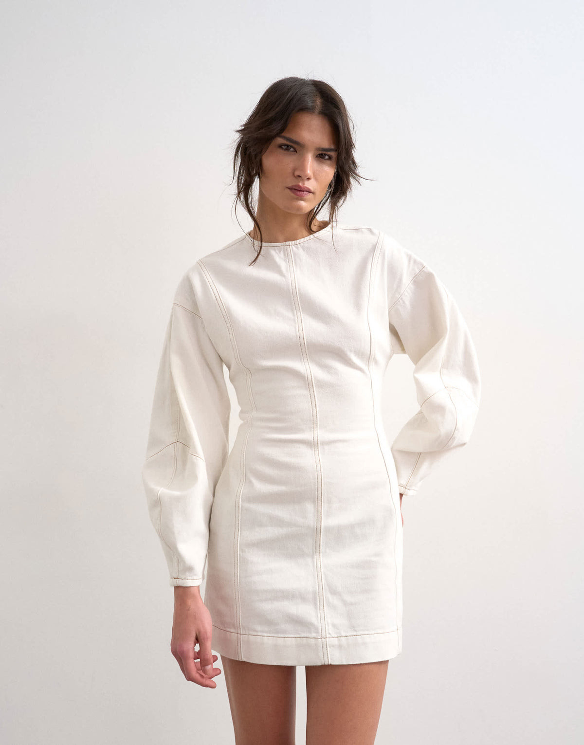 Topshop denim ovoid sleeve mini dress bone
