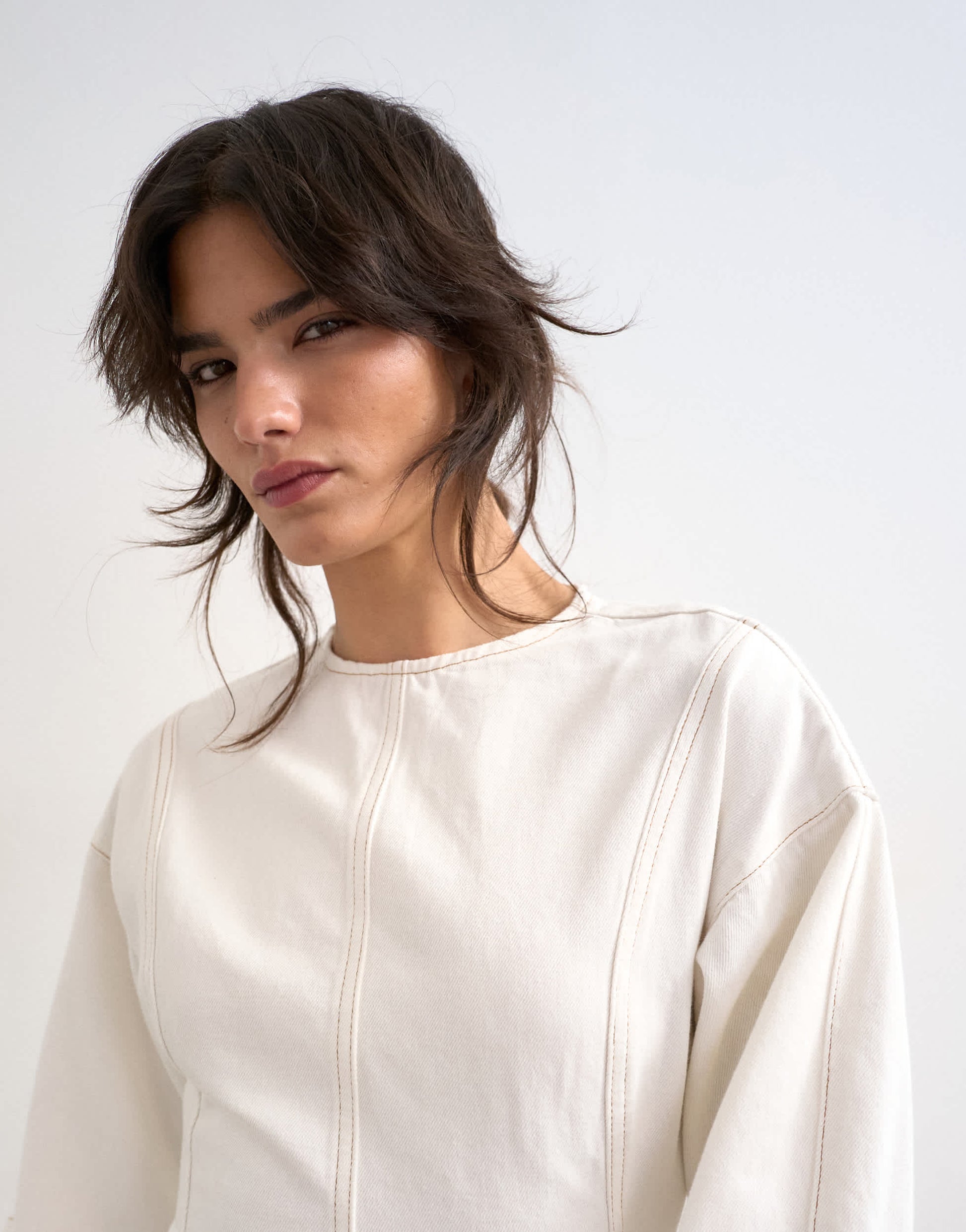 Topshop denim ovoid sleeve mini dress bone