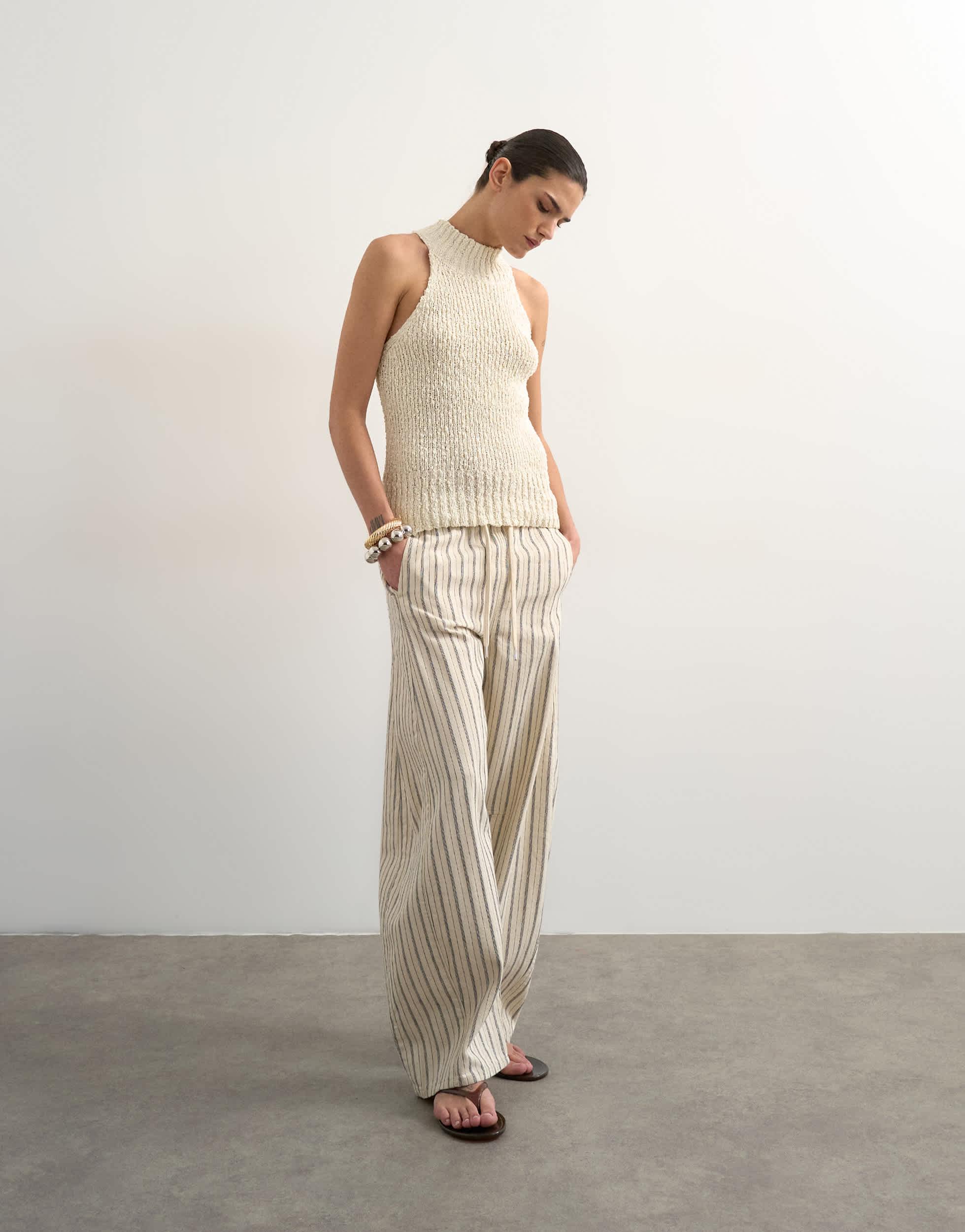 Topshop pull on barrel jean in ecru stripe