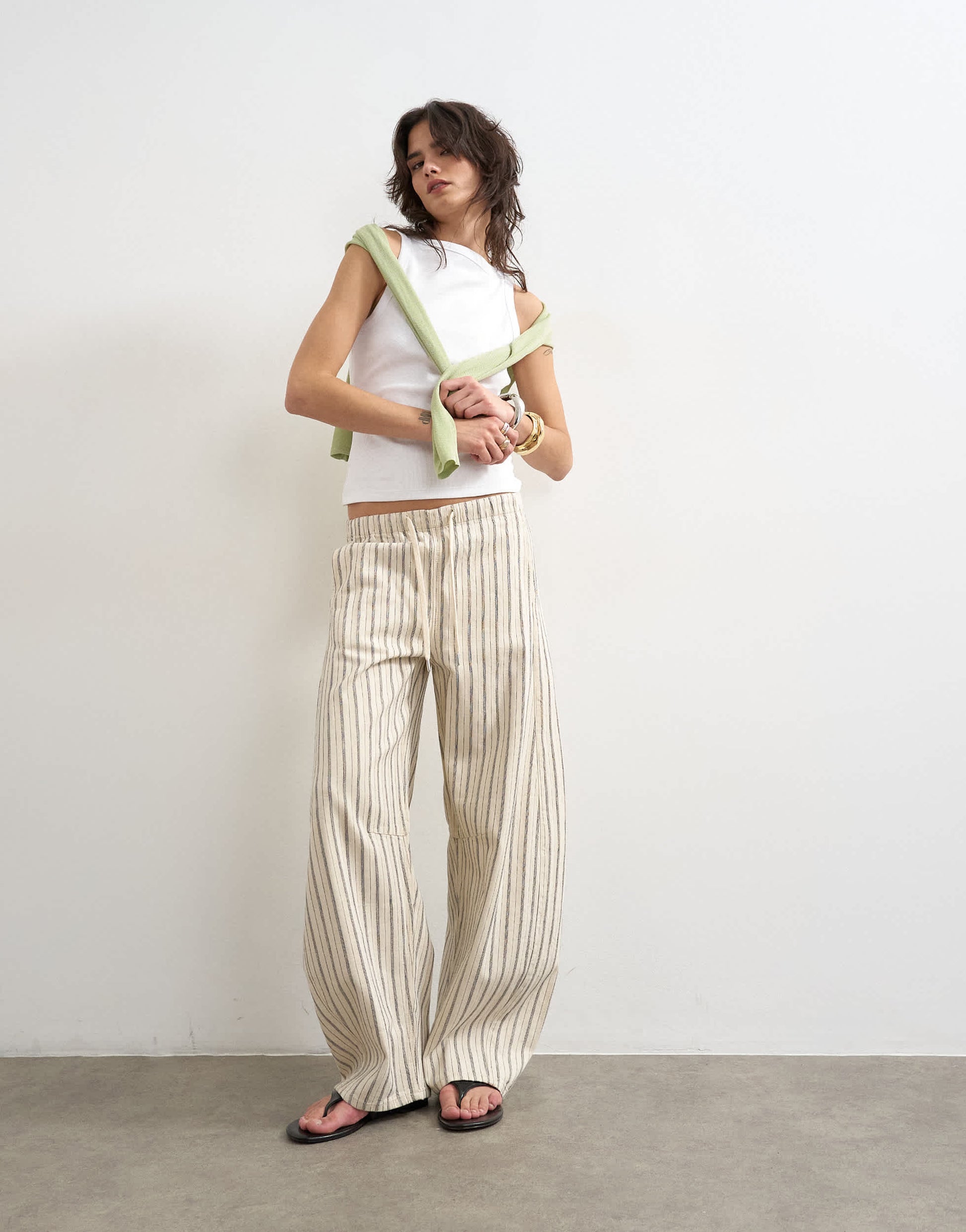 Topshop pull on barrel jean in ecru stripe