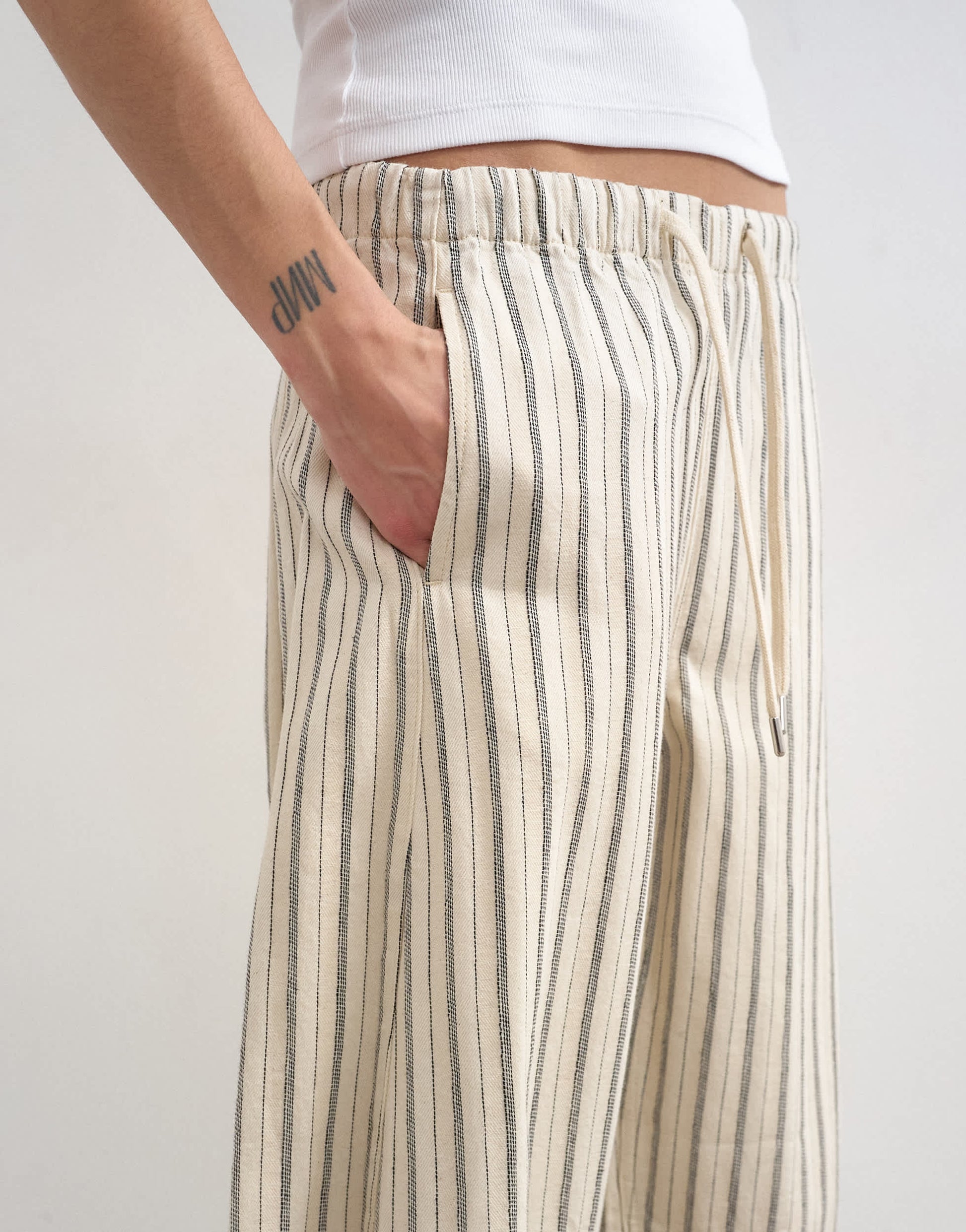 Topshop pull on barrel jean in ecru stripe