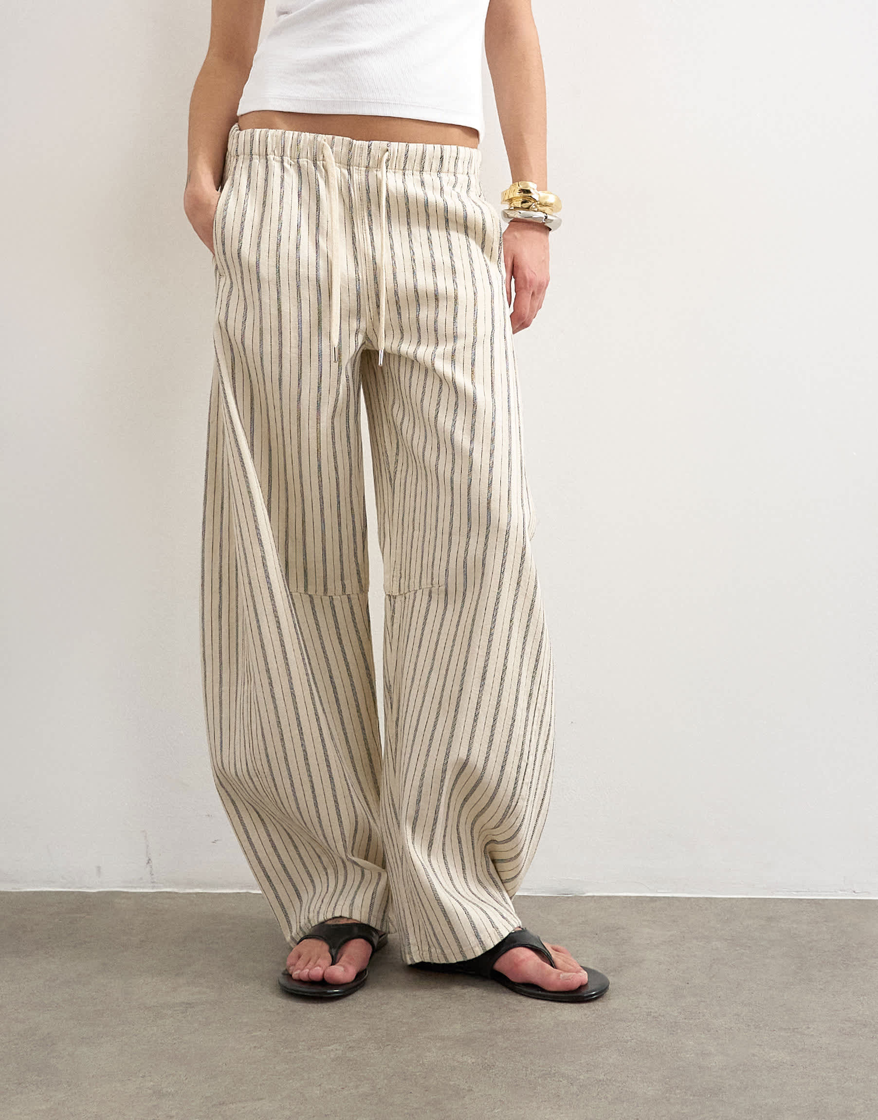 Topshop pull on barrel jean in ecru stripe