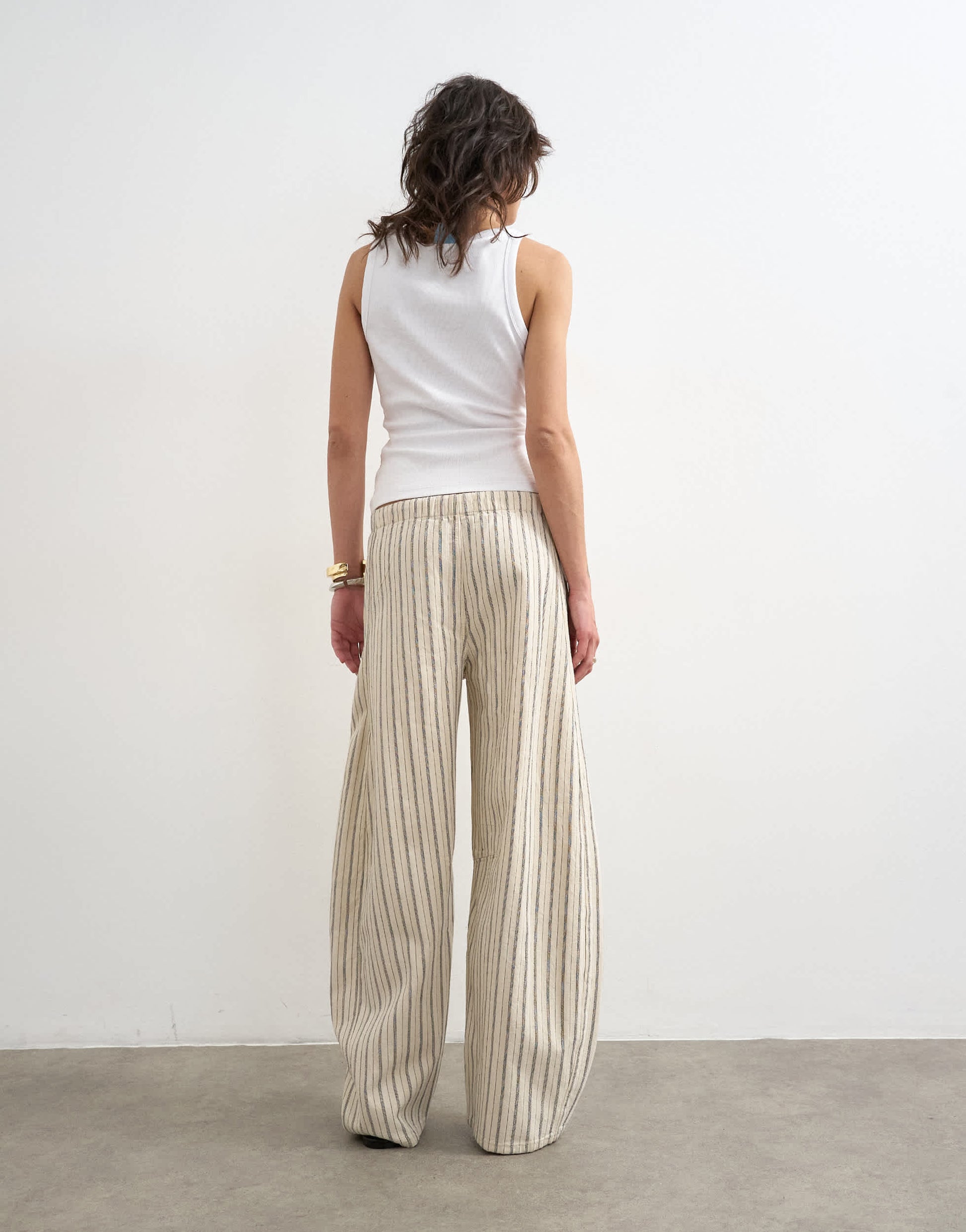 Topshop pull on barrel jean in ecru stripe
