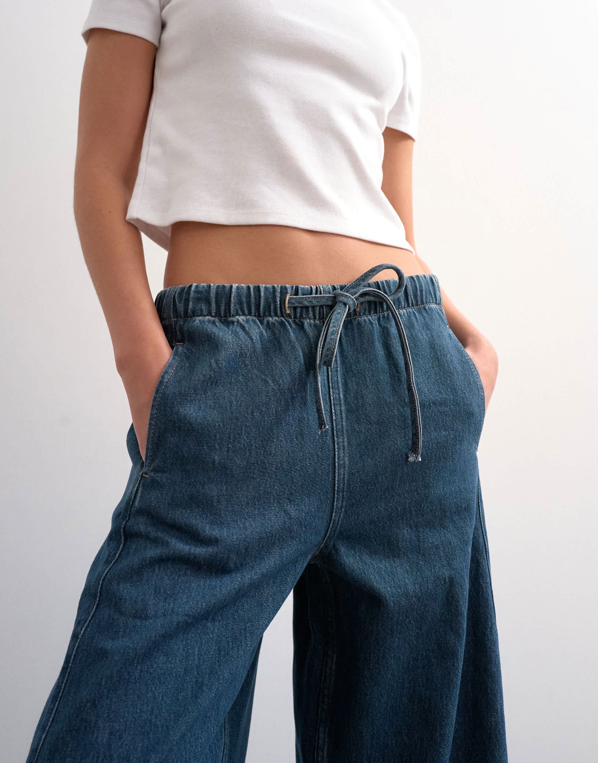 Topshop pull on barrel jean in sulphur blue