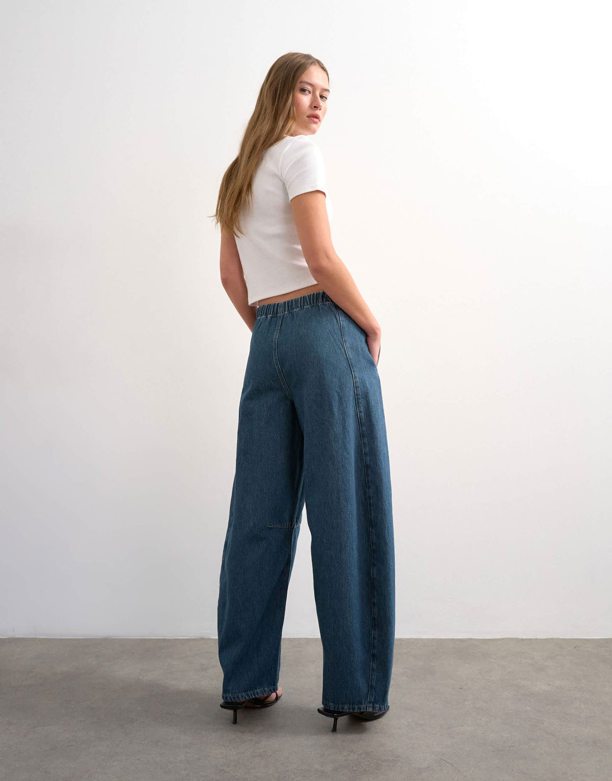 Topshop pull on barrel jean in sulphur blue