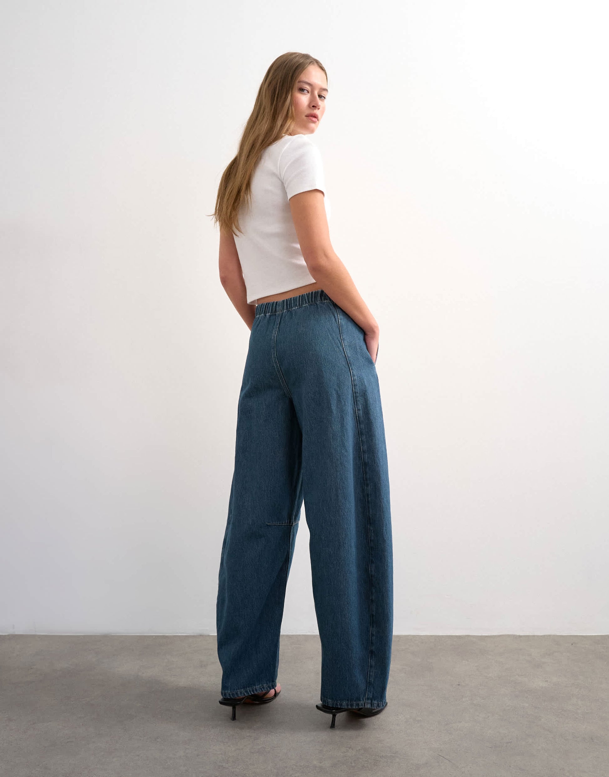 Topshop pull on barrel jean in sulphur blue