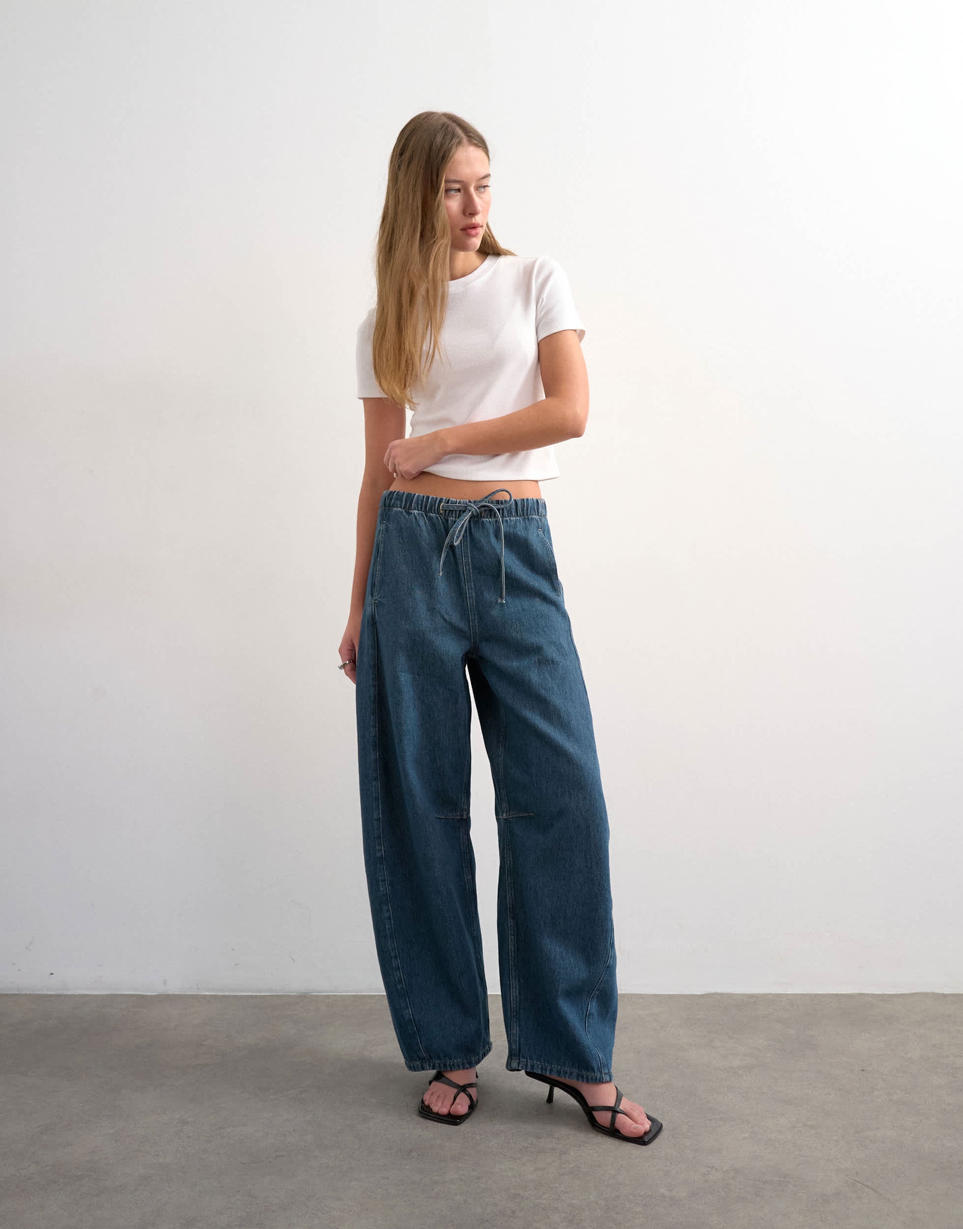 Topshop pull on barrel jean in sulphur blue