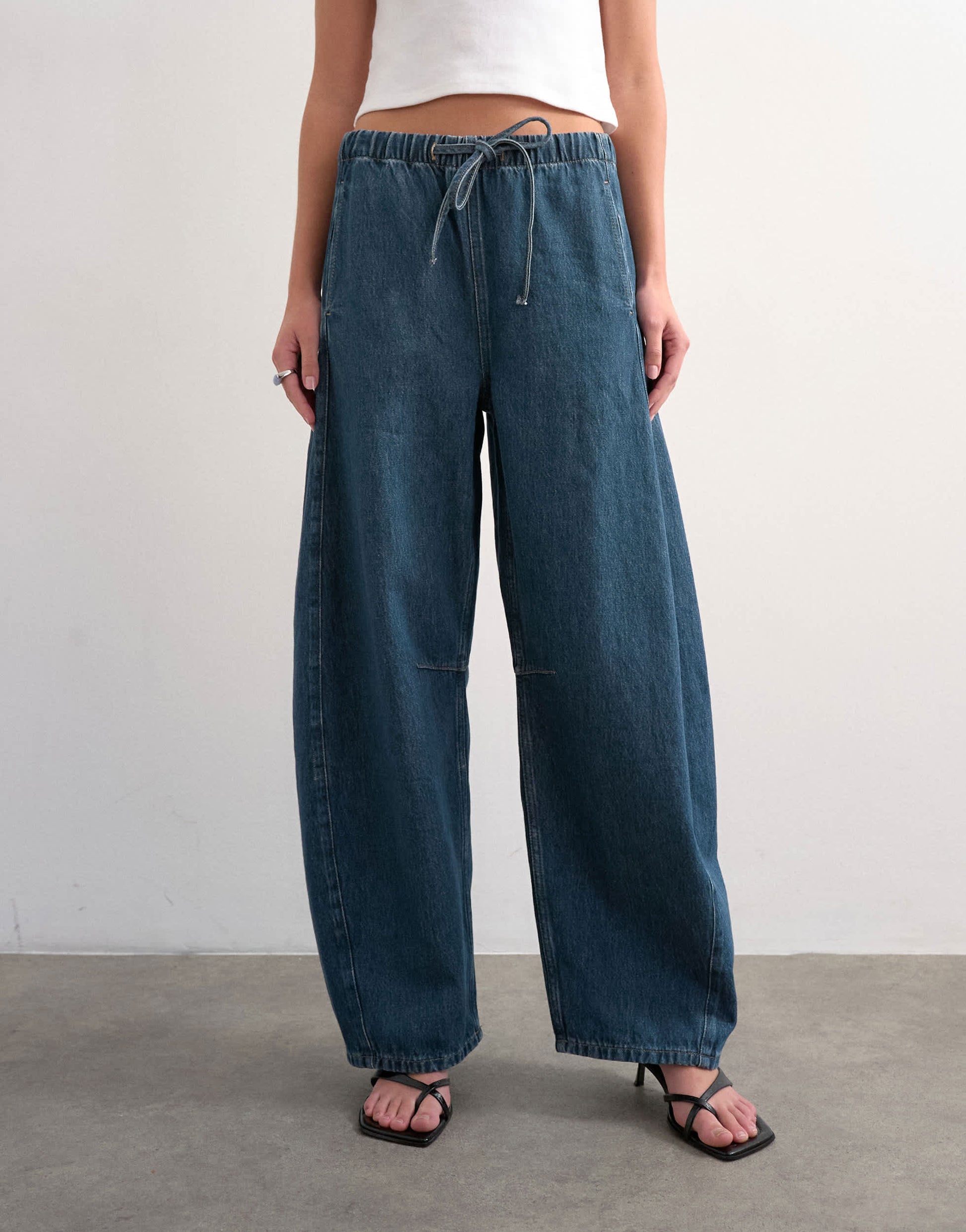 Topshop pull on barrel jean in sulphur blue