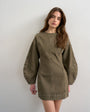 Topshop denim ovoid sleeve mini dress khaki