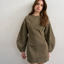 Topshop denim ovoid sleeve mini dress khaki
