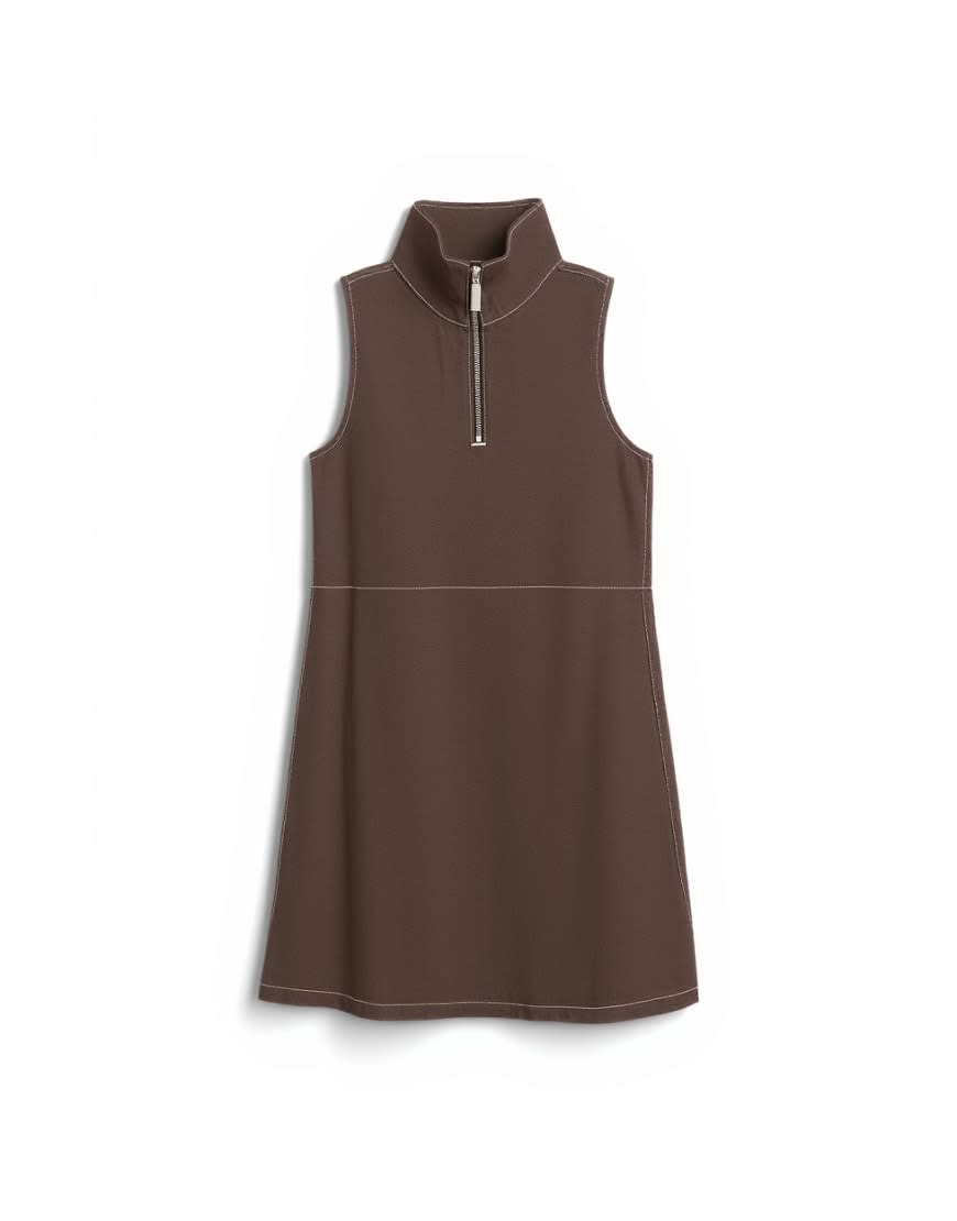 Topshop denim funnel neck pinny dress choc rinse