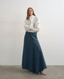 Topshop denim asymmetric dropped waist maxi skirt in blue grey