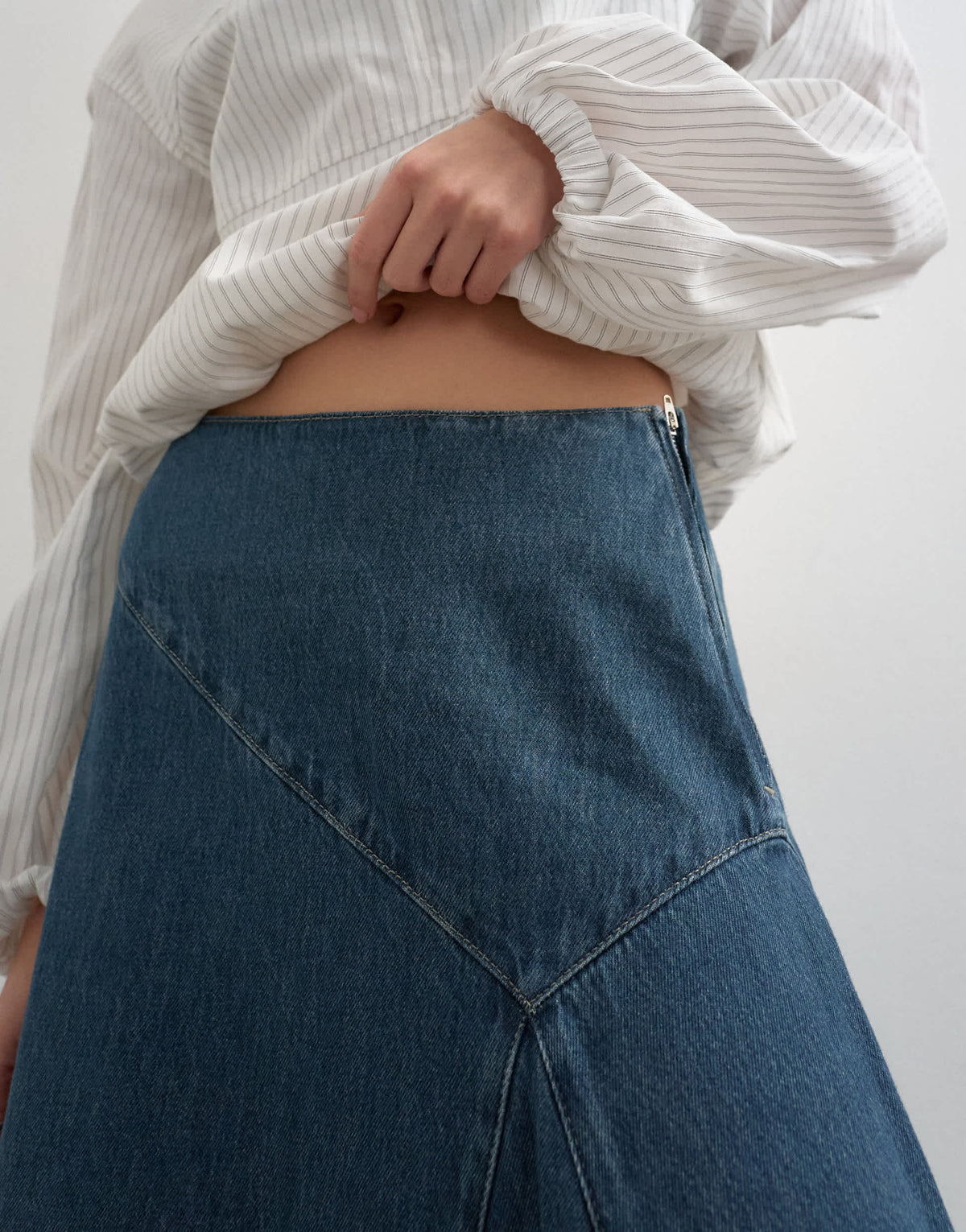 Topshop denim asymmetric dropped waist maxi skirt in blue grey