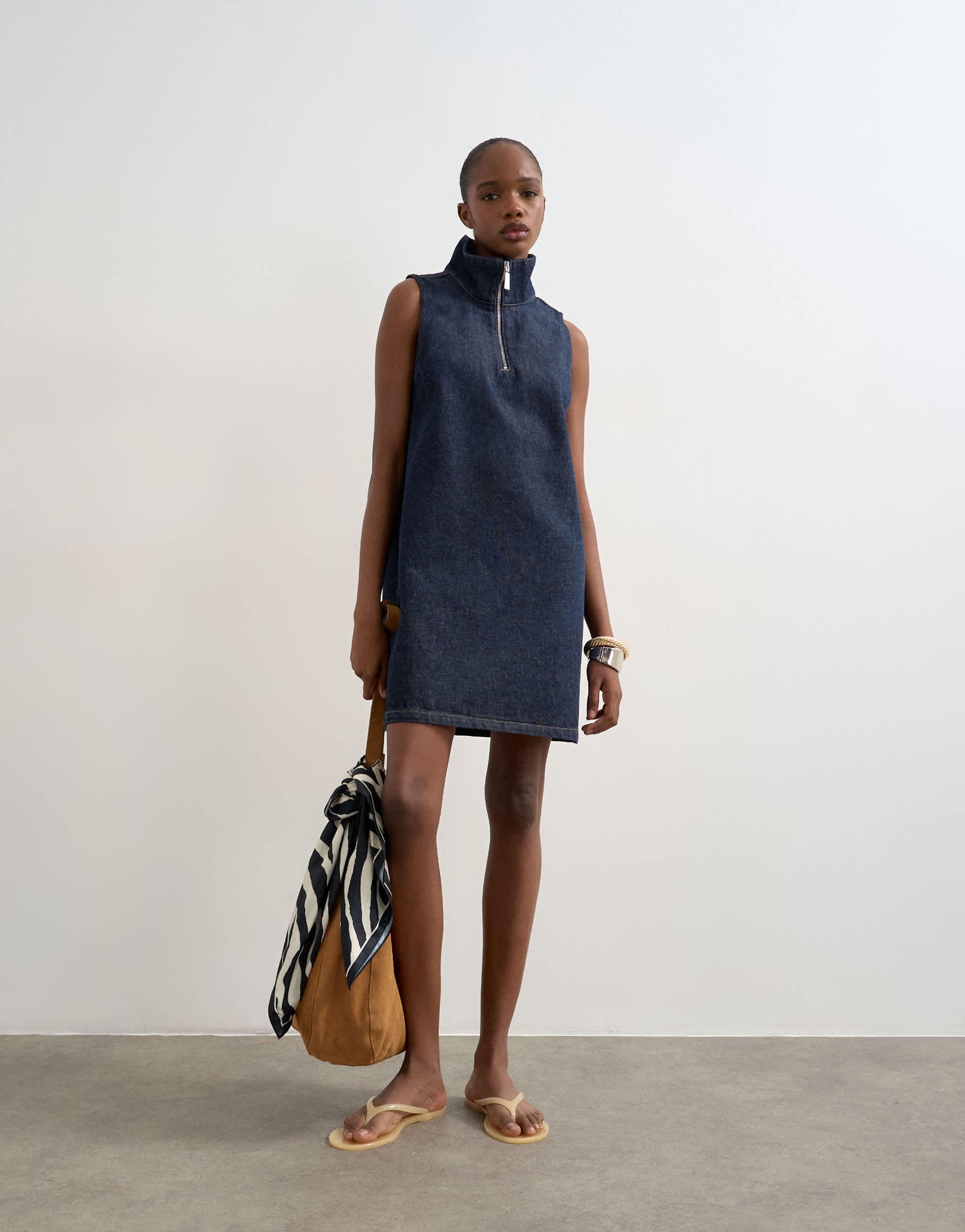 Topshop denim funnel neck pinny dress blue rinse