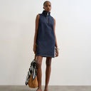 Topshop denim funnel neck pinny dress blue rinse