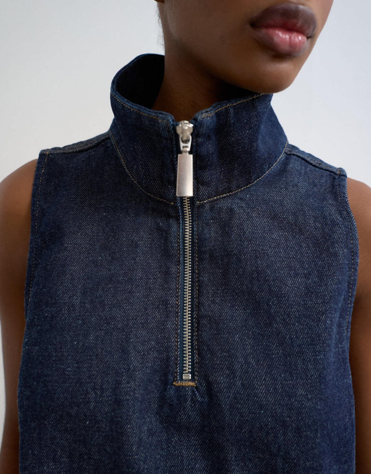Topshop denim funnel neck pinny dress blue rinse