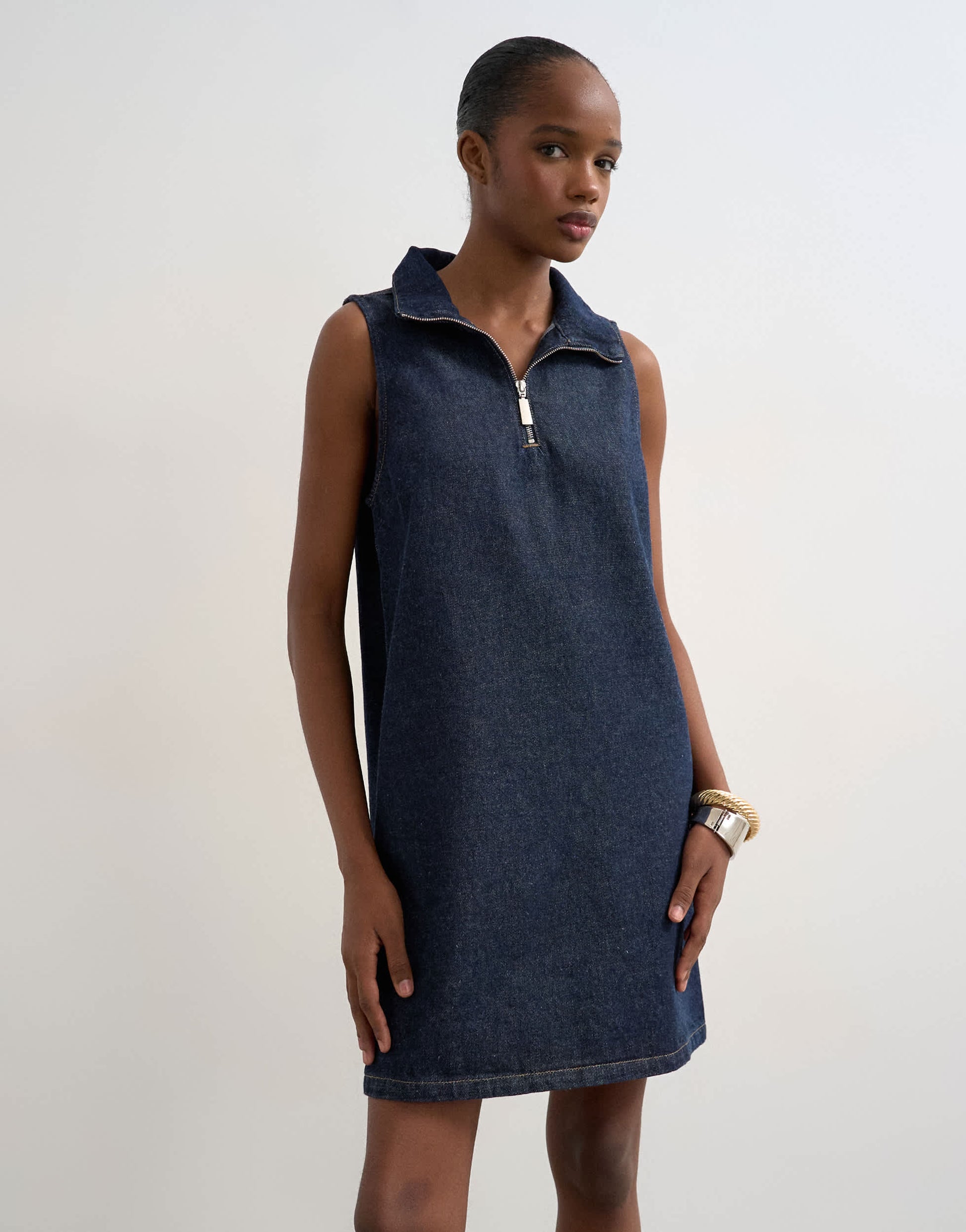 Topshop denim funnel neck pinny dress blue rinse