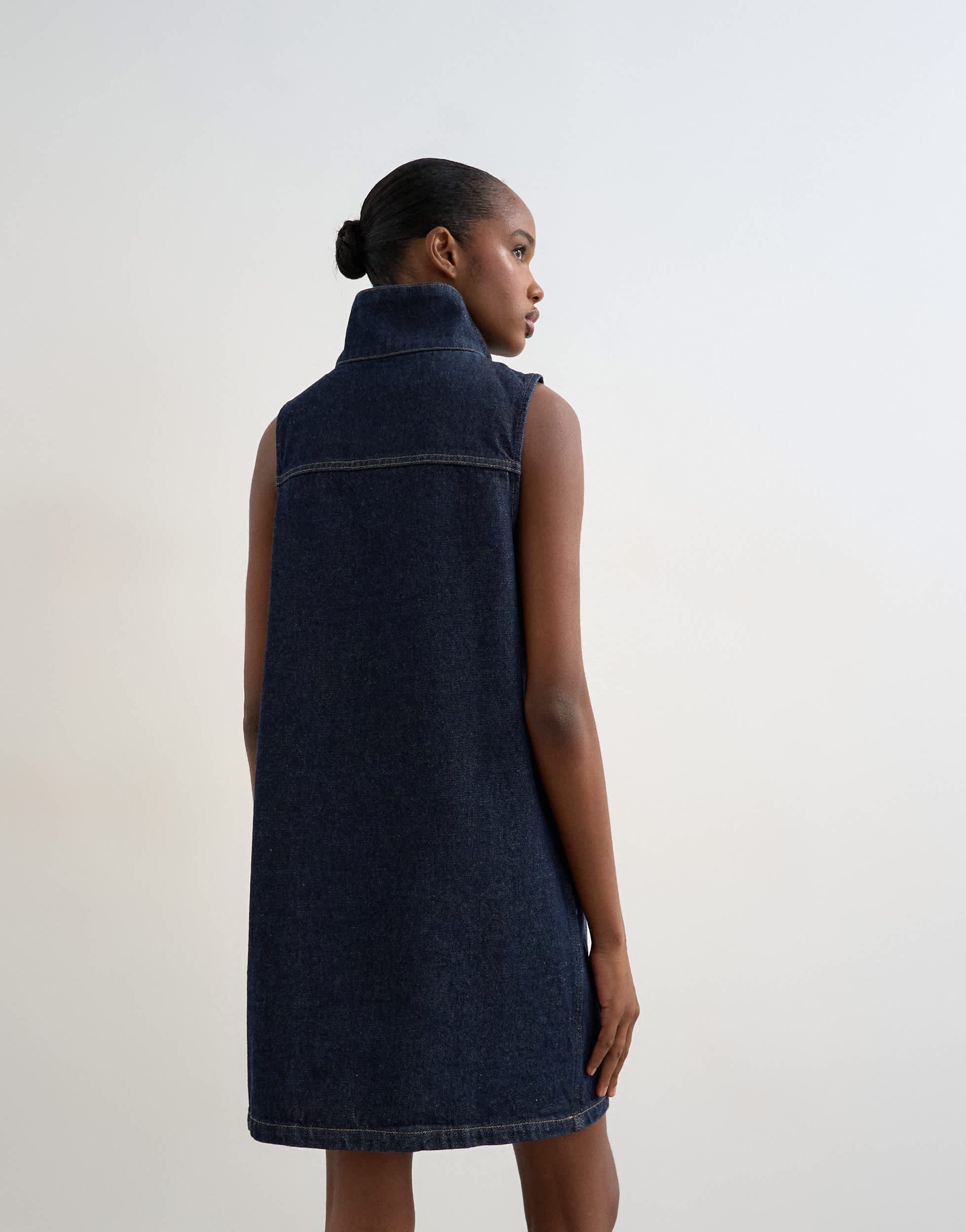 Topshop denim funnel neck pinny dress blue rinse